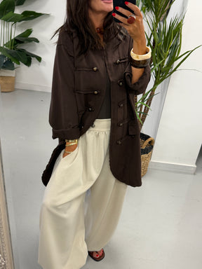 The Long Line Jersey Military Jacket - Chocolate