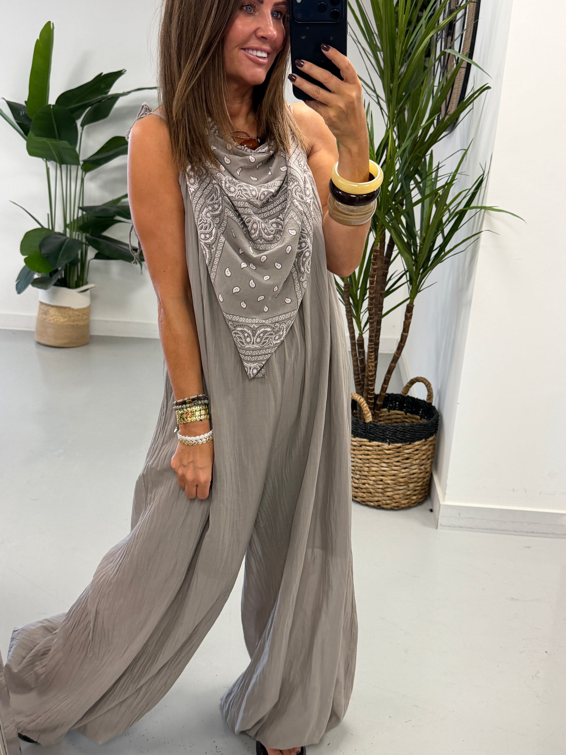 Bandana Scarf Jumpsuit - Pebble