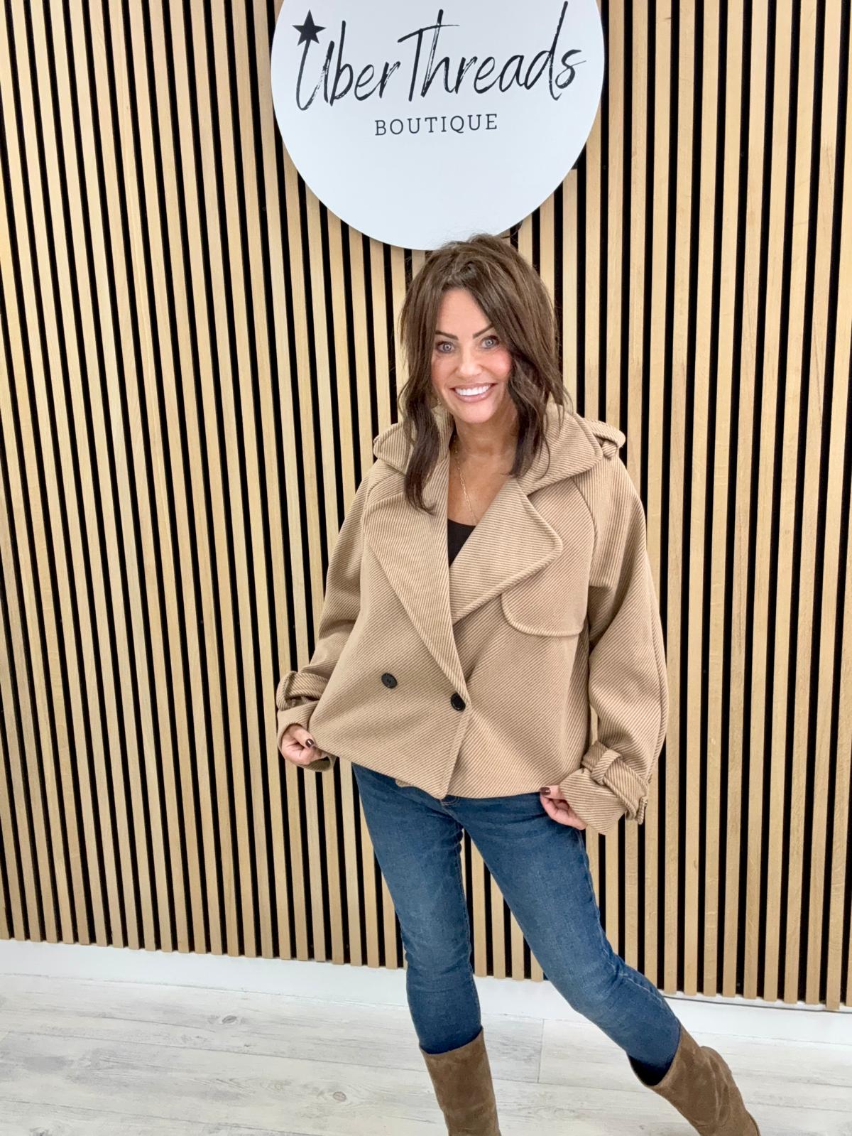 The Pinstripe Cropped Trench - Camel