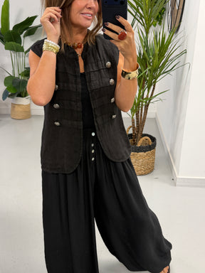 Linen Military Waistcoat - Black