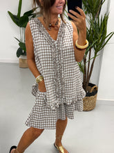 The Gingham Frill Tunic- Light Mocha
