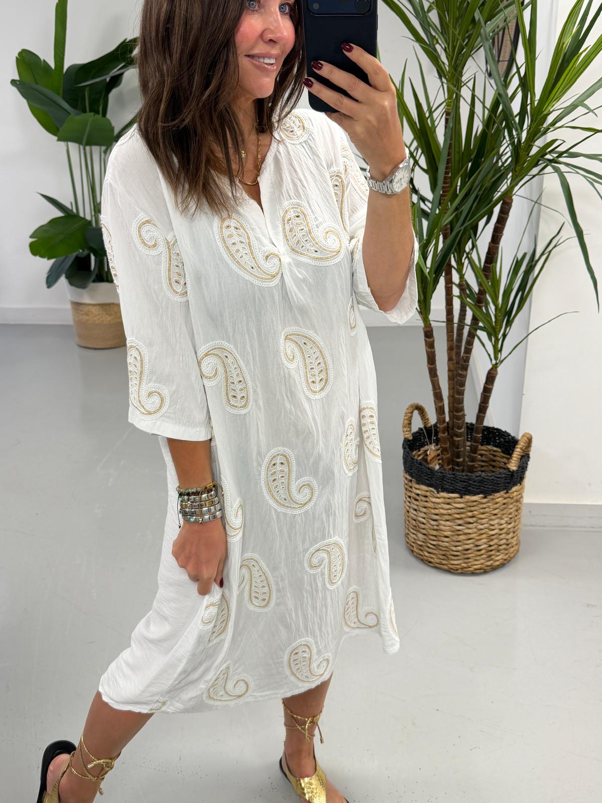 The Paisley Midi Dress - White