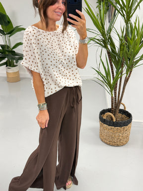 The Tie Wrap Wide Leg Trousers - Chocolate