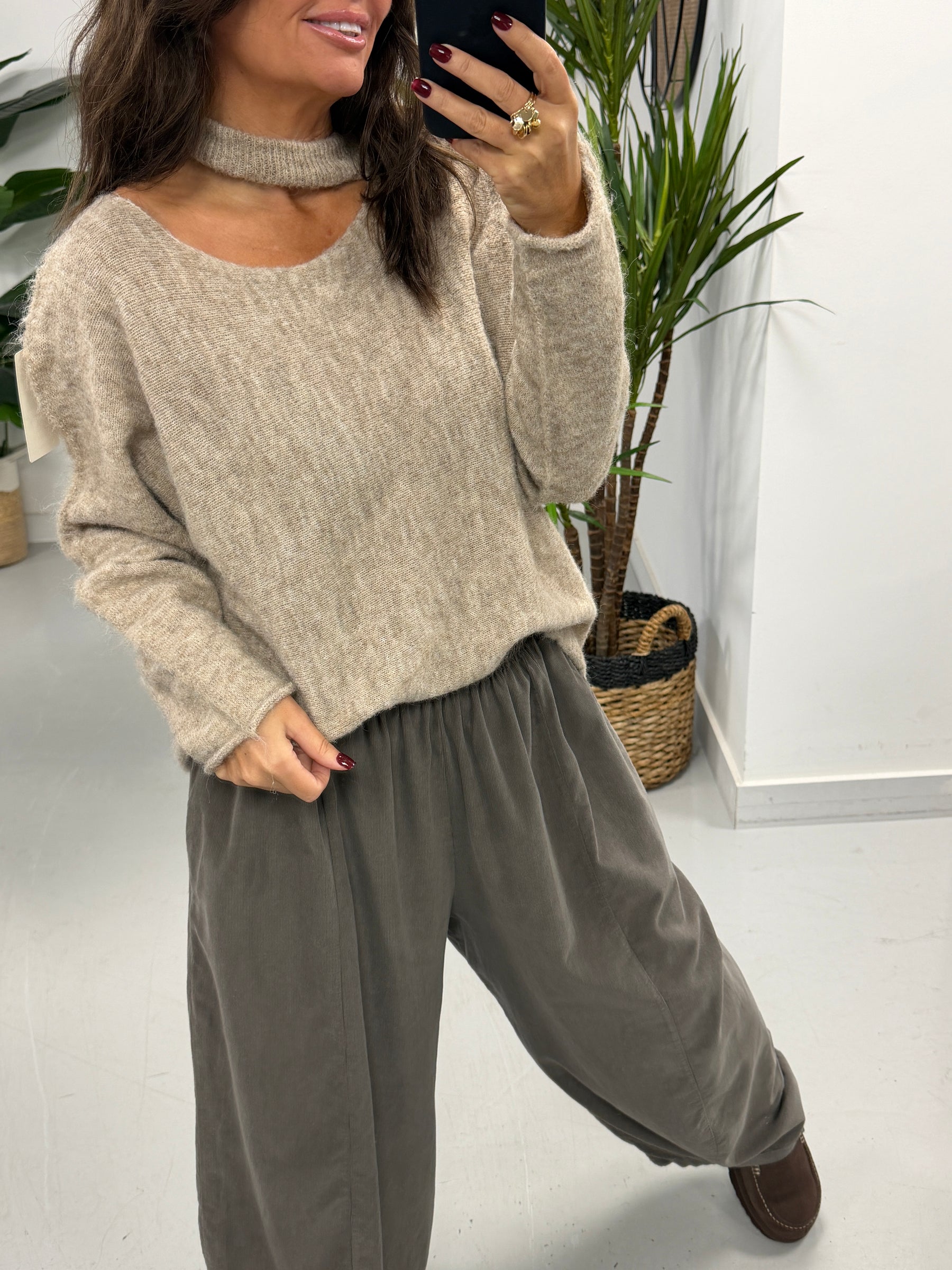 Slash Neck Knit  - Oatmeal (Size 12-18)