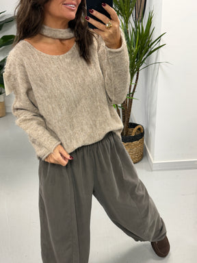 Slash Neck Knit  - Oatmeal (Size 12-18)