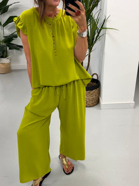 Luna Cropped Frill Two Piece - Pistachio