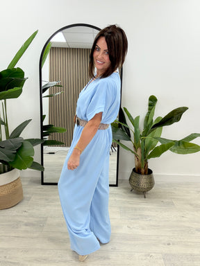 The Novara Belted Jumpsuit - Cornflower