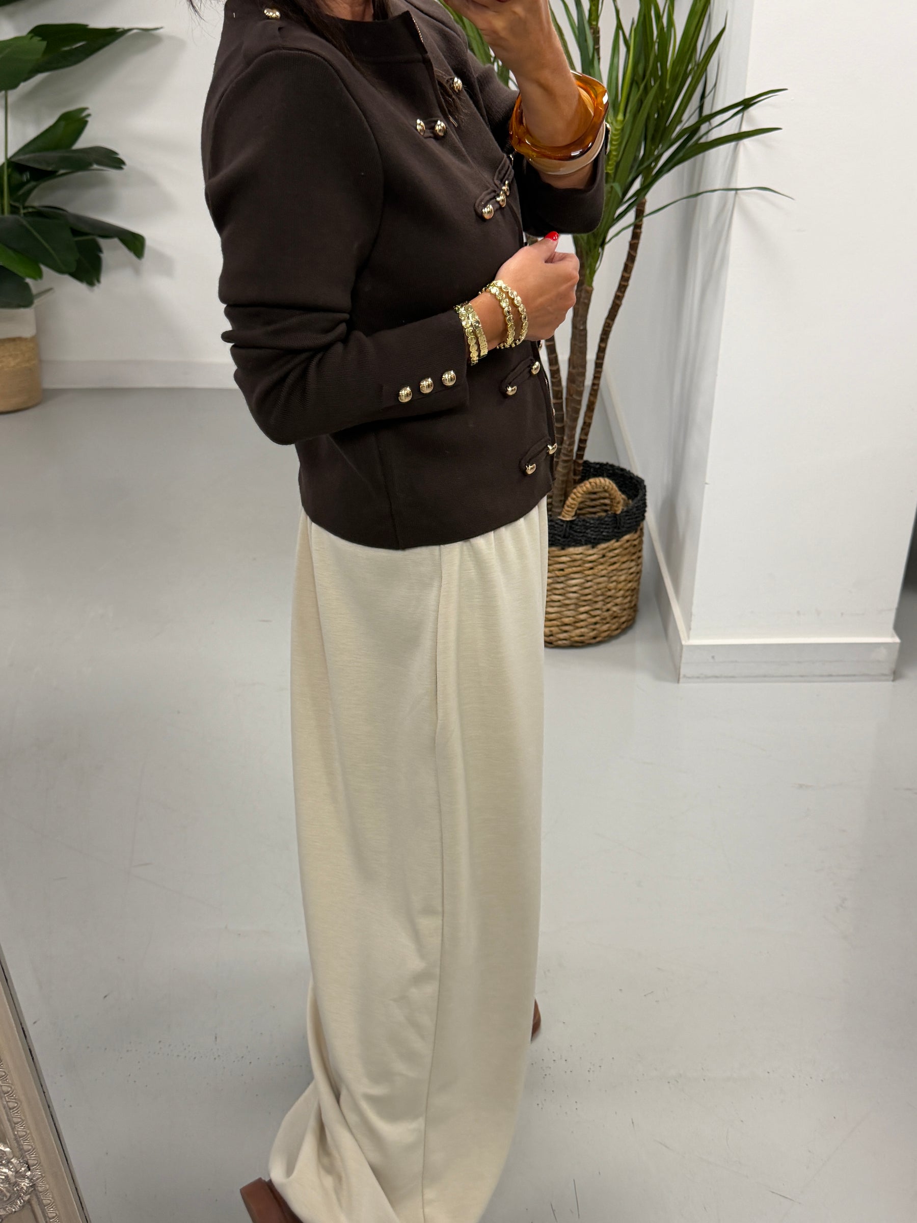 Military Knitted Cardigan - Chocolate