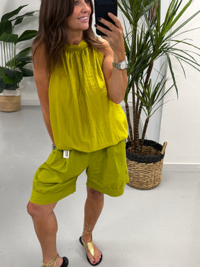 The Crinkle Halterneck Short Set - Pistachio