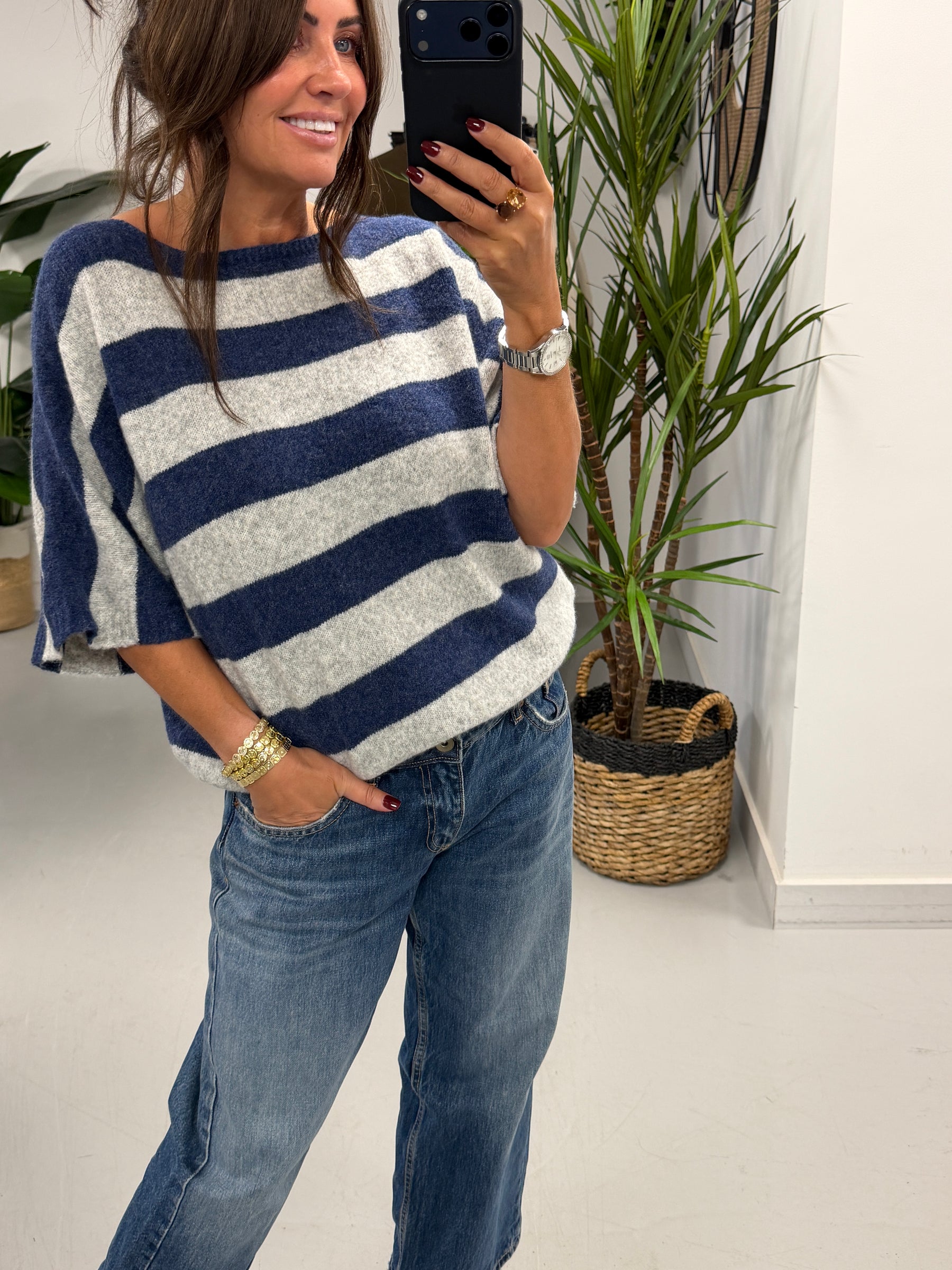 The Boat Neck Stripy Knit - Blue/Grey (Size 8-16)