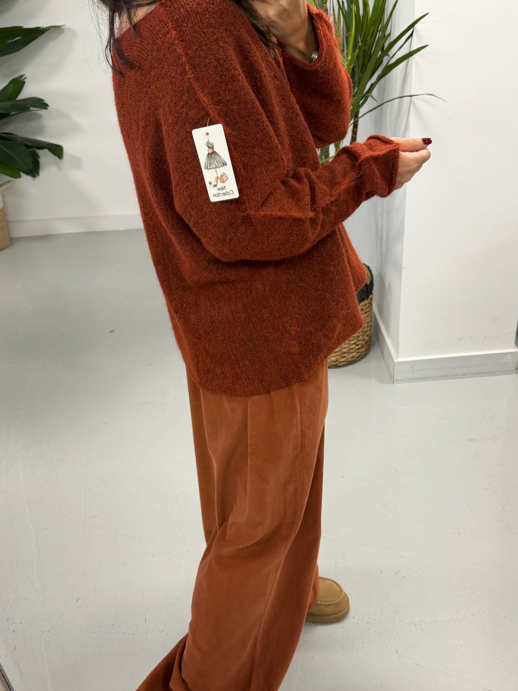 Slash Neck Knit  - Rust (Size 10-16)