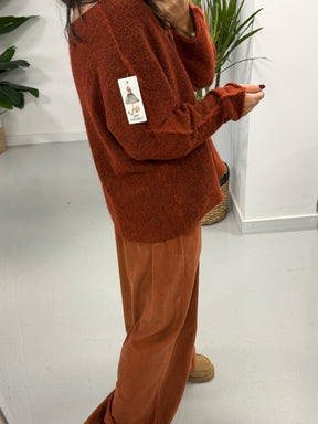 Slash Neck Knit  - Rust (Size 10-16)