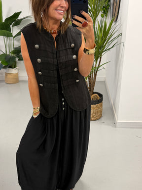 Linen Military Waistcoat - Black