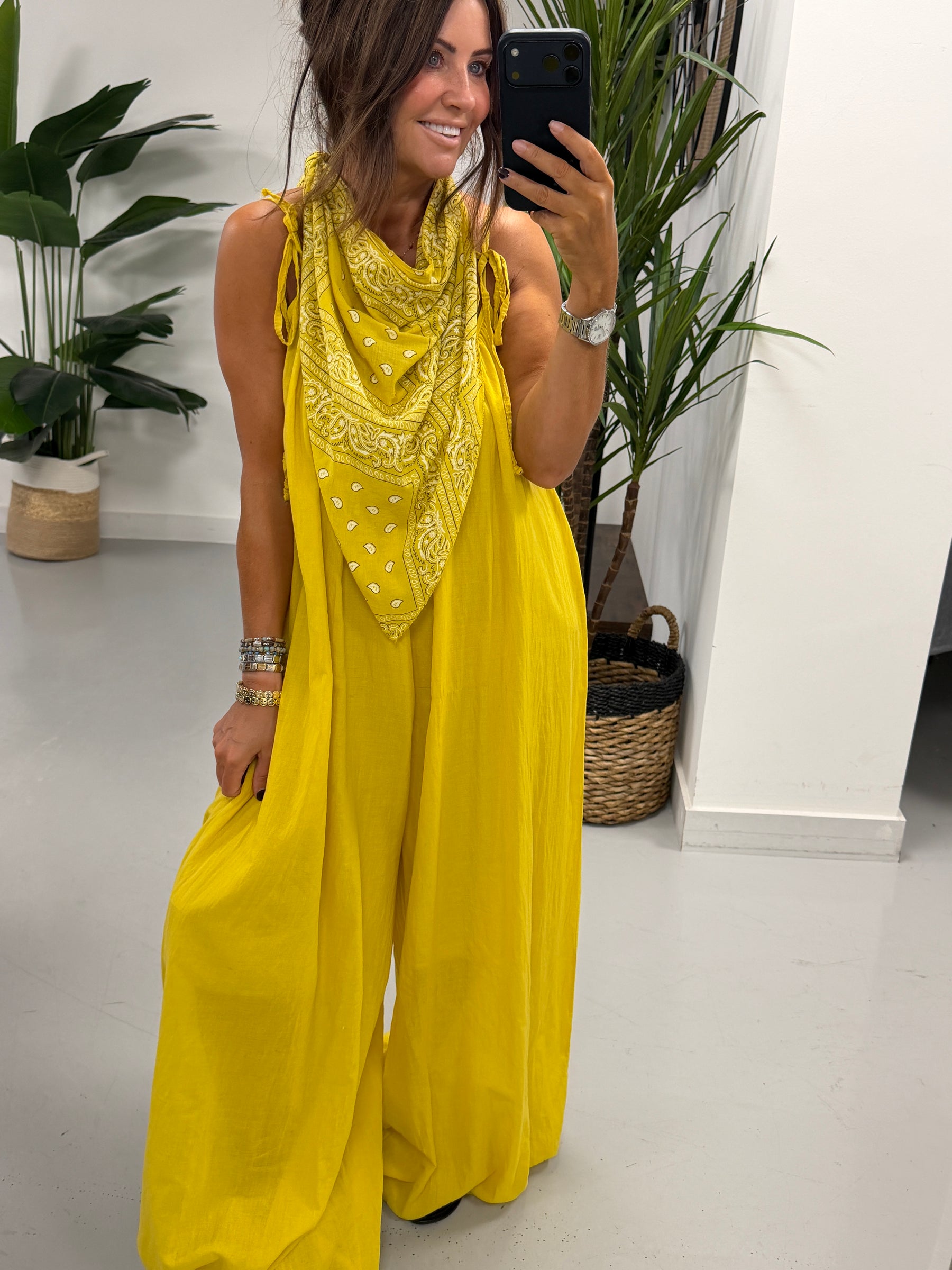Bandana Scarf Jumpsuit - Yellow