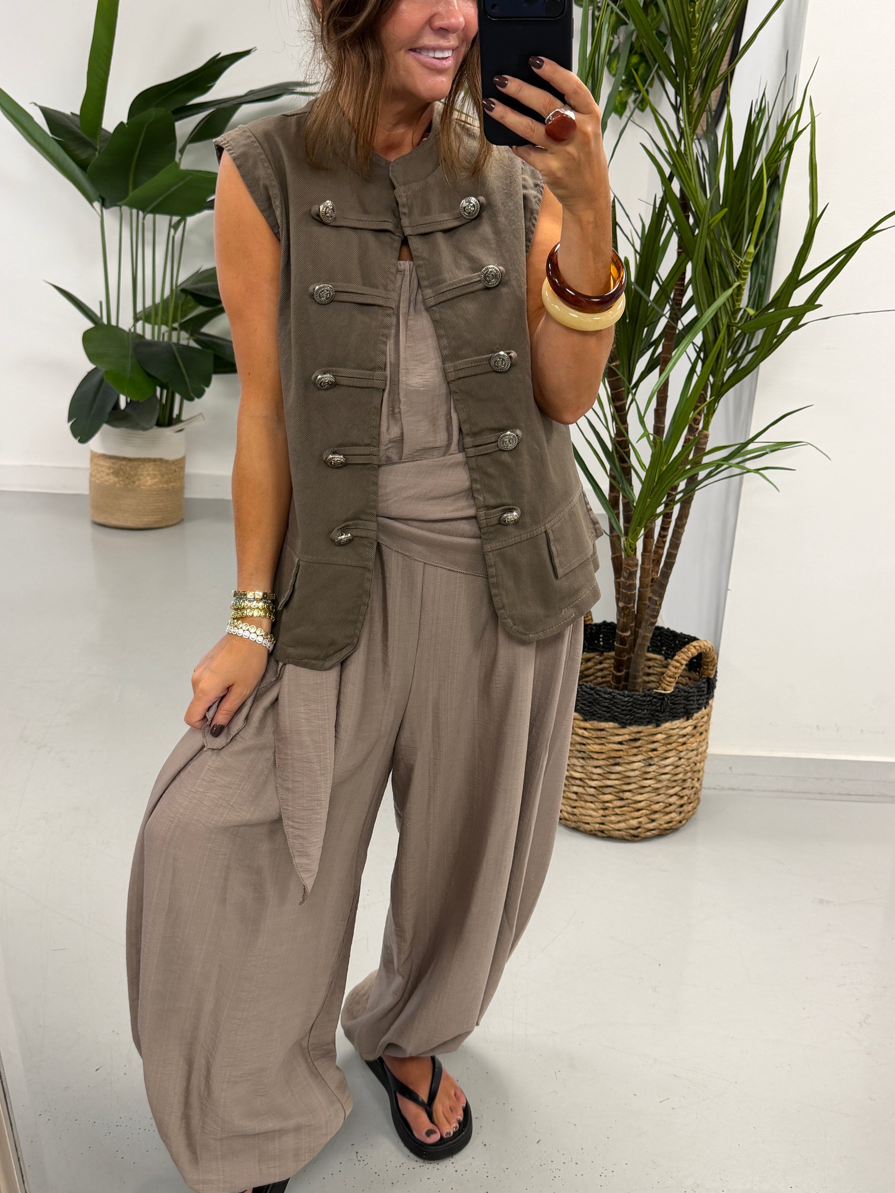 Wrap Crinkle Balloon Jumpsuit Taupe  - (size 10-16)