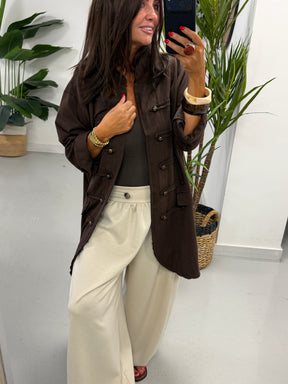 The Long Line Jersey Military Jacket - Chocolate