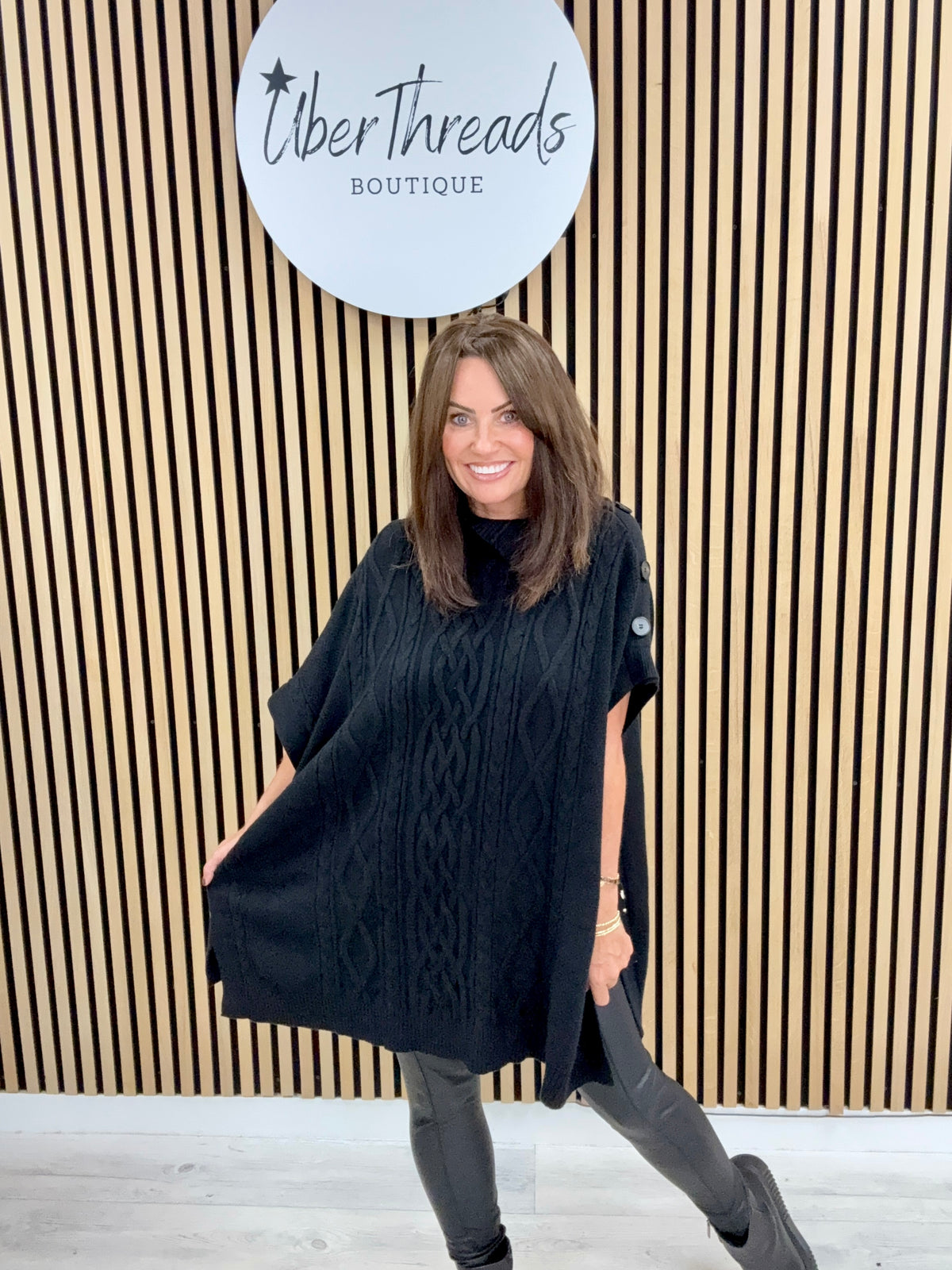 The Marina Button Poncho - Black