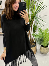 The Roll Neck Fringed Knit - Black