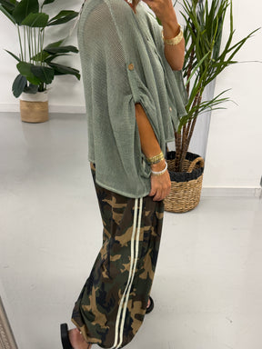 Mesh Button Cardigan - Khaki