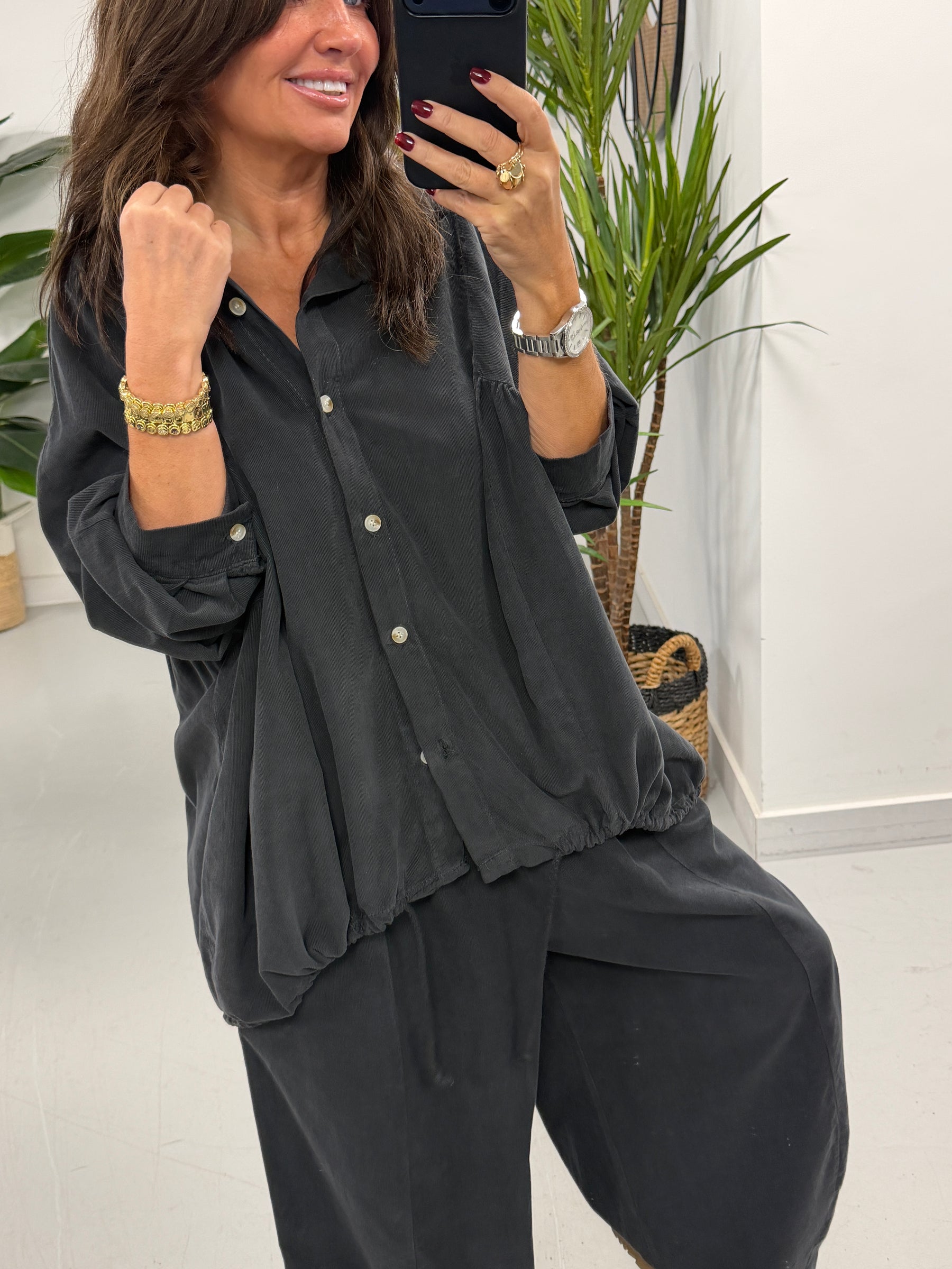 The Needlecord Shirt - Charcoal (size 12-18)