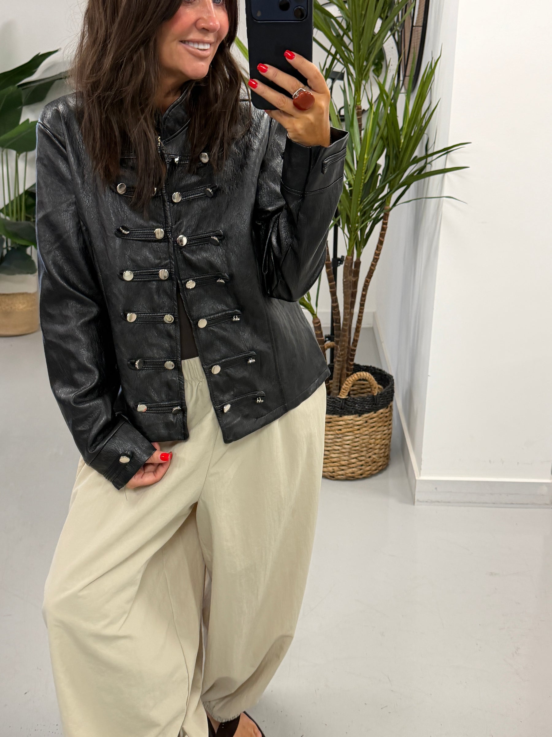 Fitted Soft Touch Military Jacket - Black (Size 12-16)