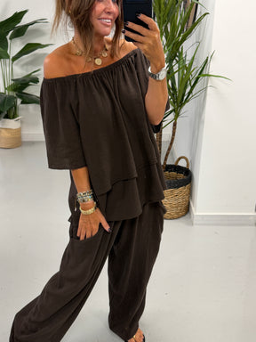 Sahara Bardot Tunic - Chocolate