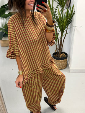 The Autumn Check Ruffle Tunic - Pistachio