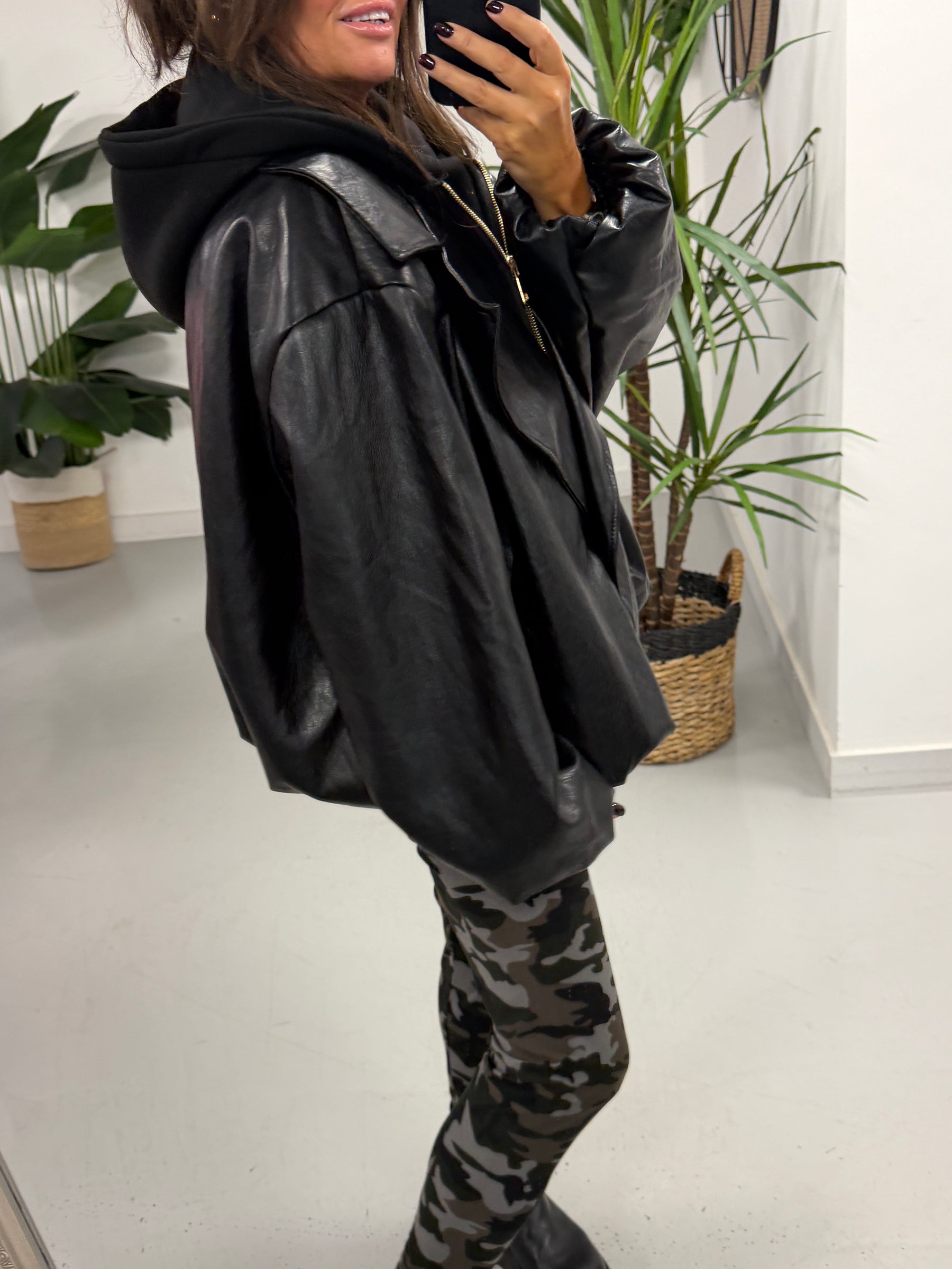 The Blake Hooded PU Jacket - Black (Size 12-16)
