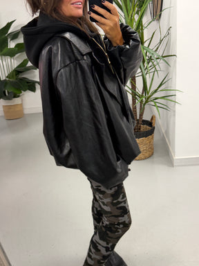 The Blake Hooded PU Jacket - Black (Size 12-16)