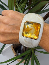 Thick Resin Cream Bangle (Square Amber Stone)