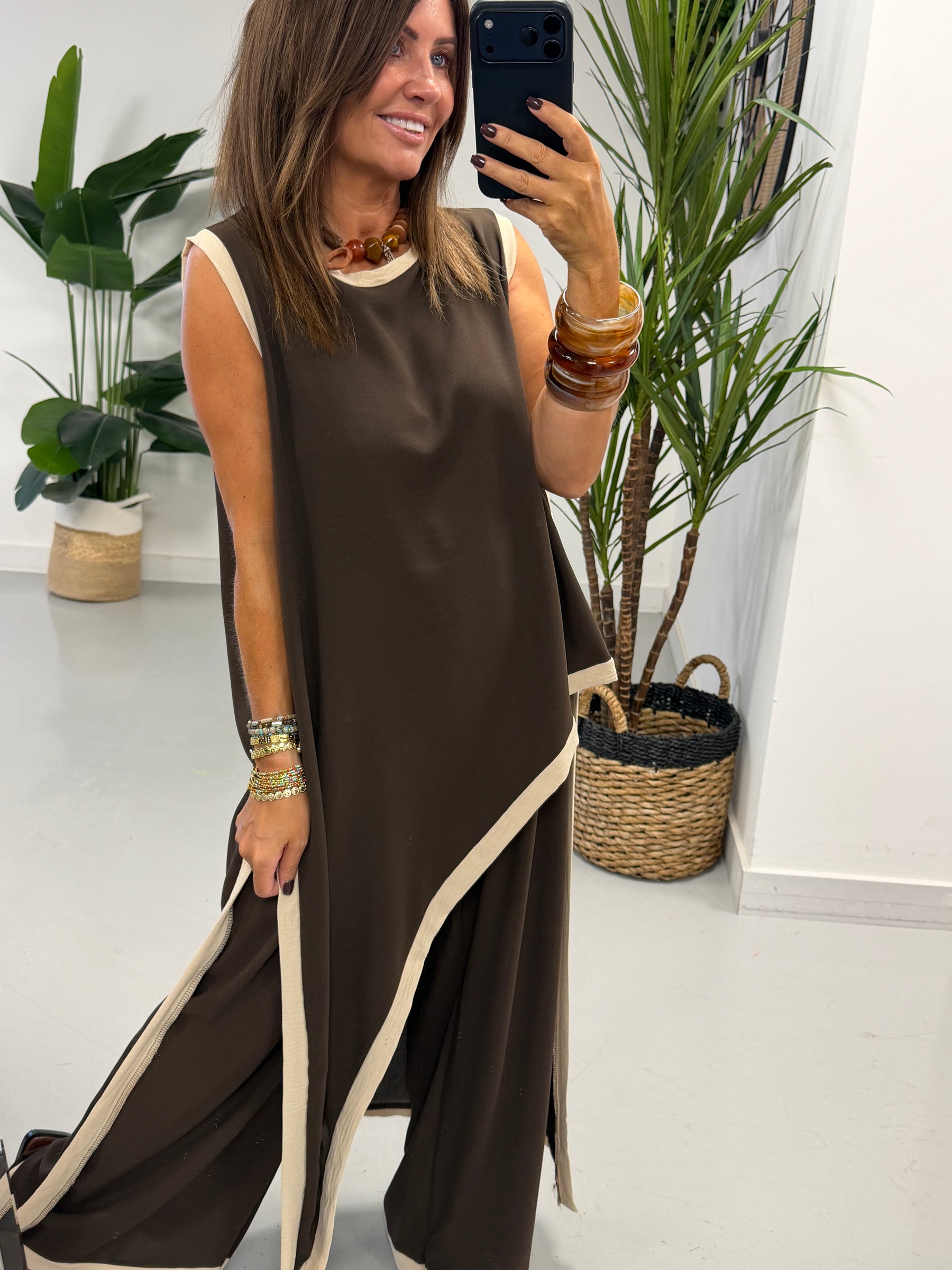 Two Tone Asymmetric Co-ord - Chocolate