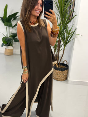 Two Tone Asymmetric Co-ord - Chocolate