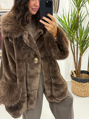 Kensington Faux Fur Swing Jacket - Chocolate