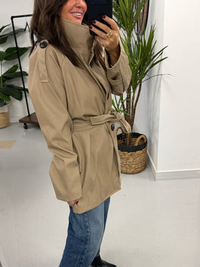 Faux & Fierce PU Trench Jacket - Camel (Size 12-16)
