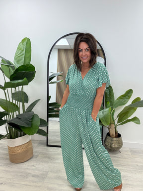The Mediterranean Dotty Jumpsuit - Green
