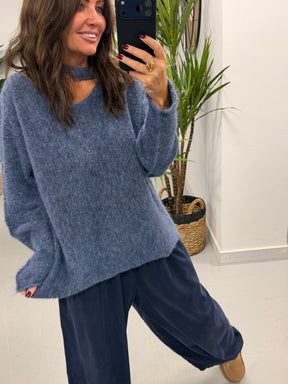 Slash Neck Knit  - Denim Blue (Size 10-16)