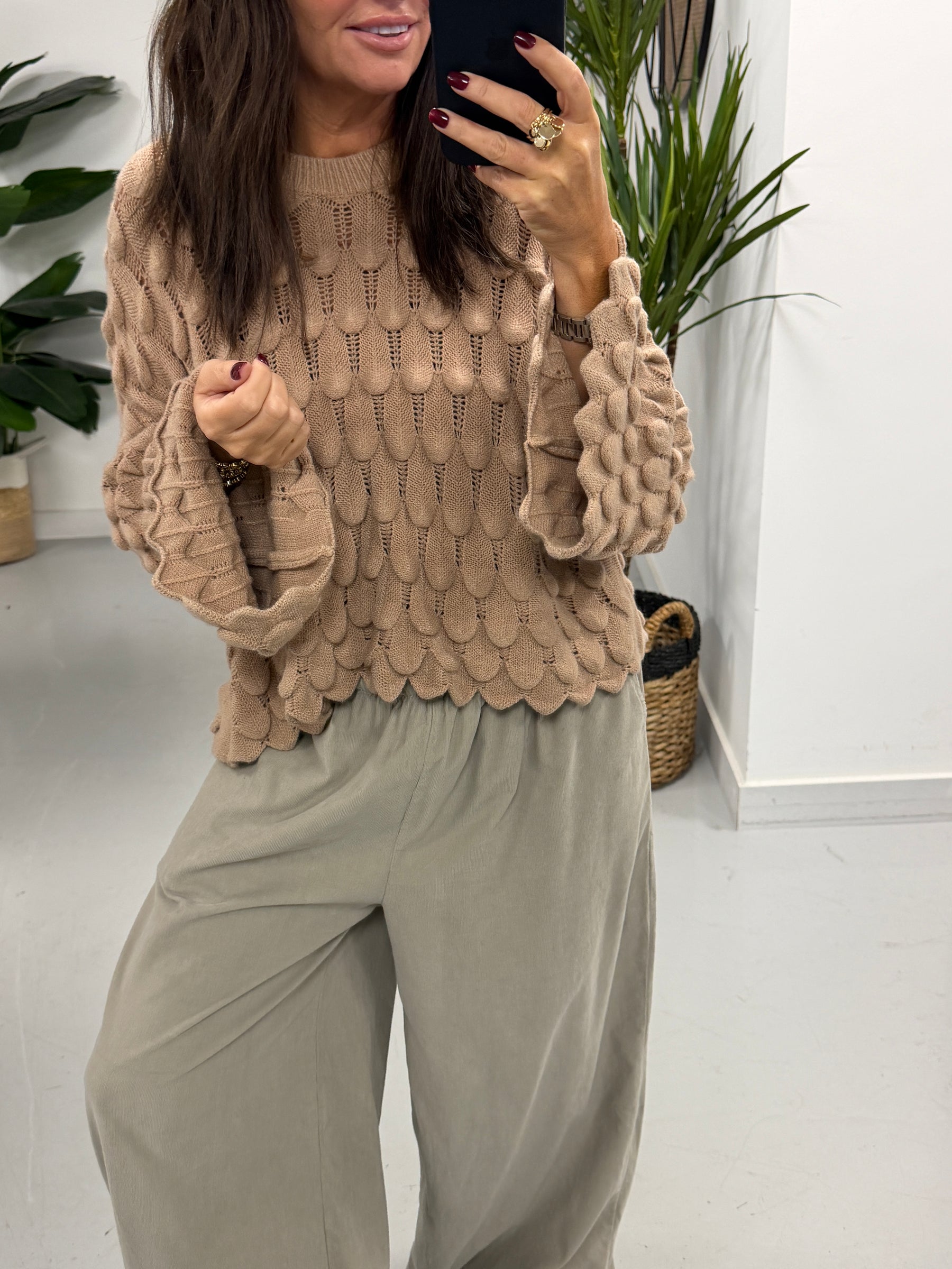 Soft Touch Tear Drop Knit - Camel (Size 8-16)