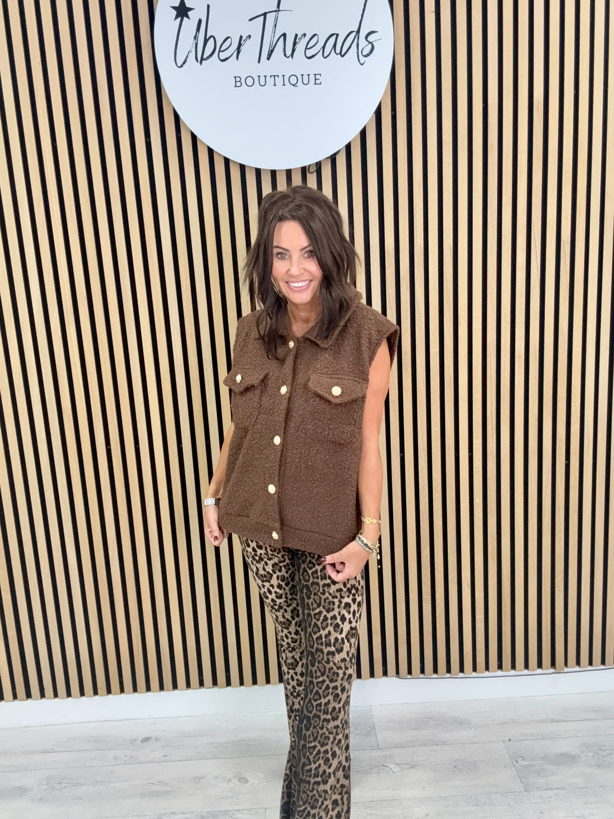 Military Boucle Waistcoat - Chocolate