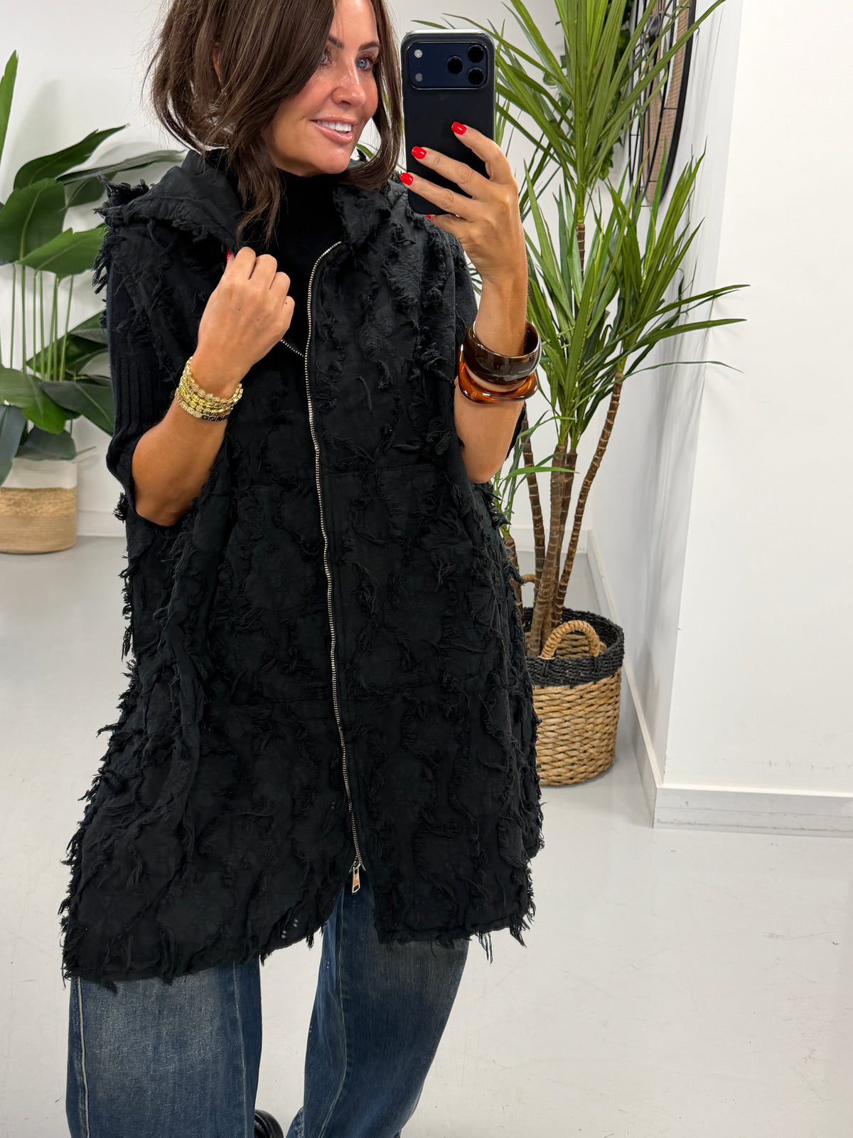 Shelby Shaggy Hooded Gilet Black