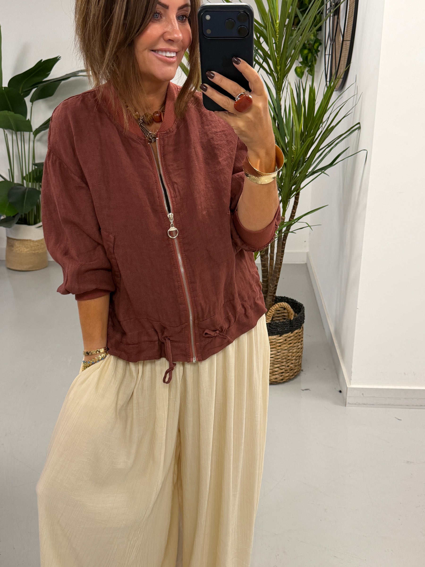 Linen Bomber Jacket - Rust