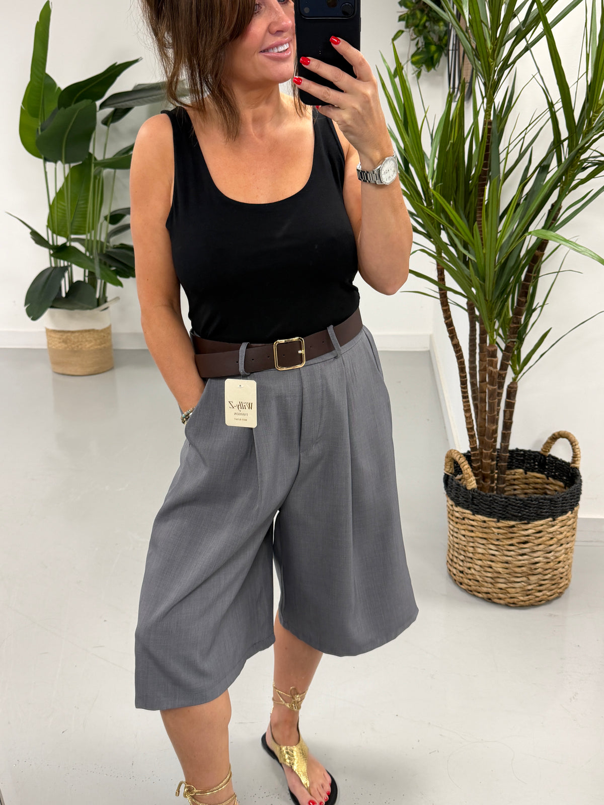 Belted Bermuda Shorts - Slate Grey