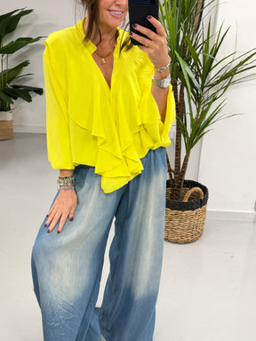 Luna Button Frill Blouse - Yellow