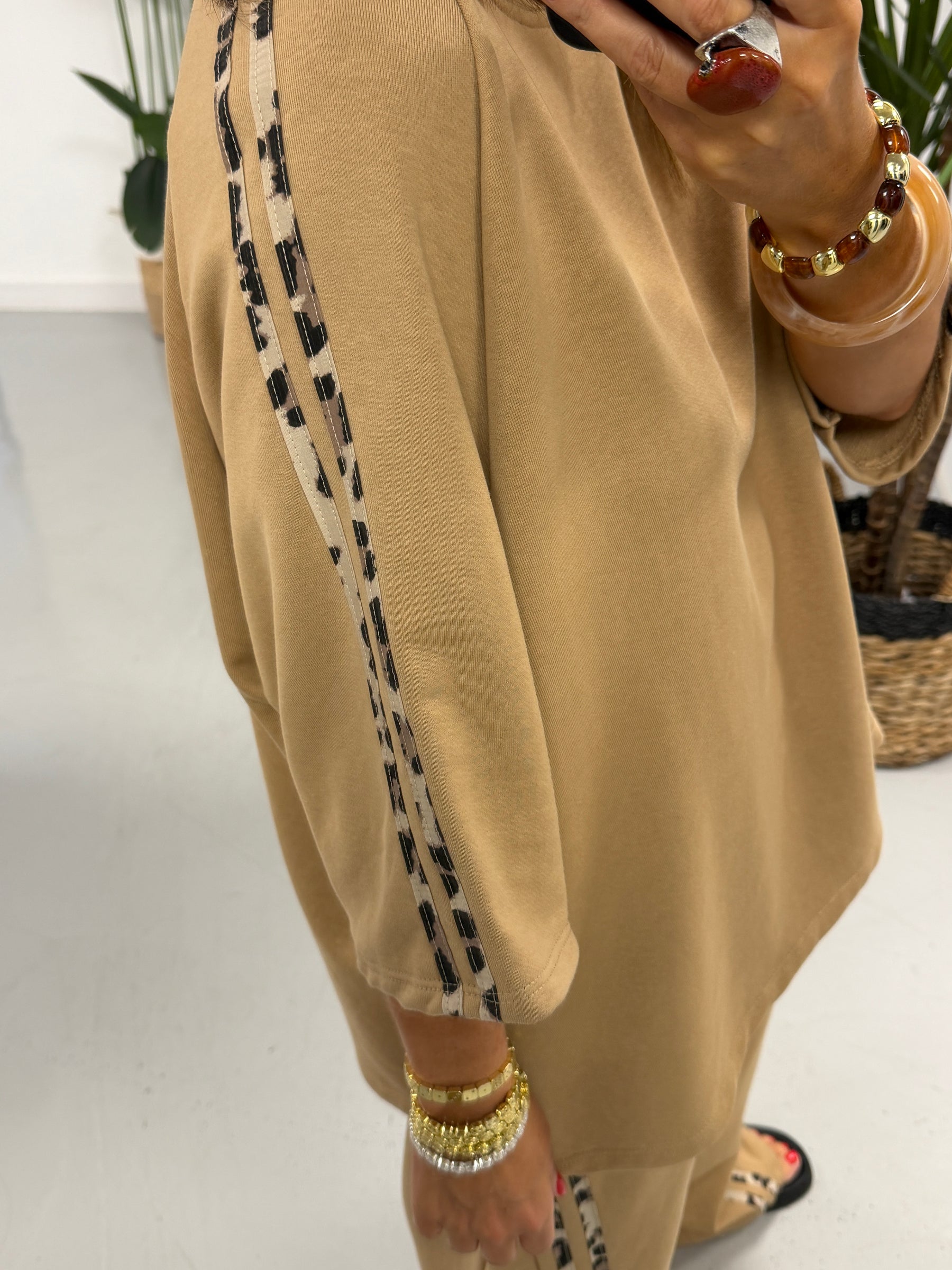 The Delux Jersey Leopard Print Trim Tracksuit - Camel
