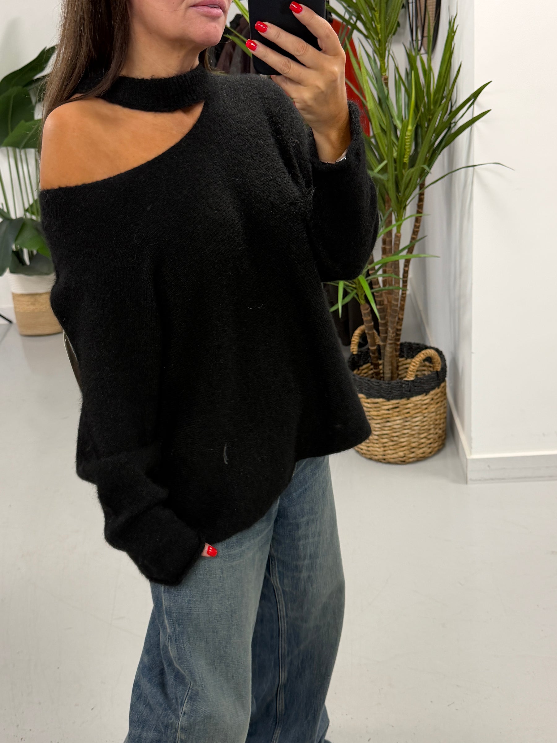 Slash Neck Knit  - Black (PRE ORDER)