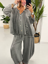 Sahara Ruffle Button Blouse - Charcoal