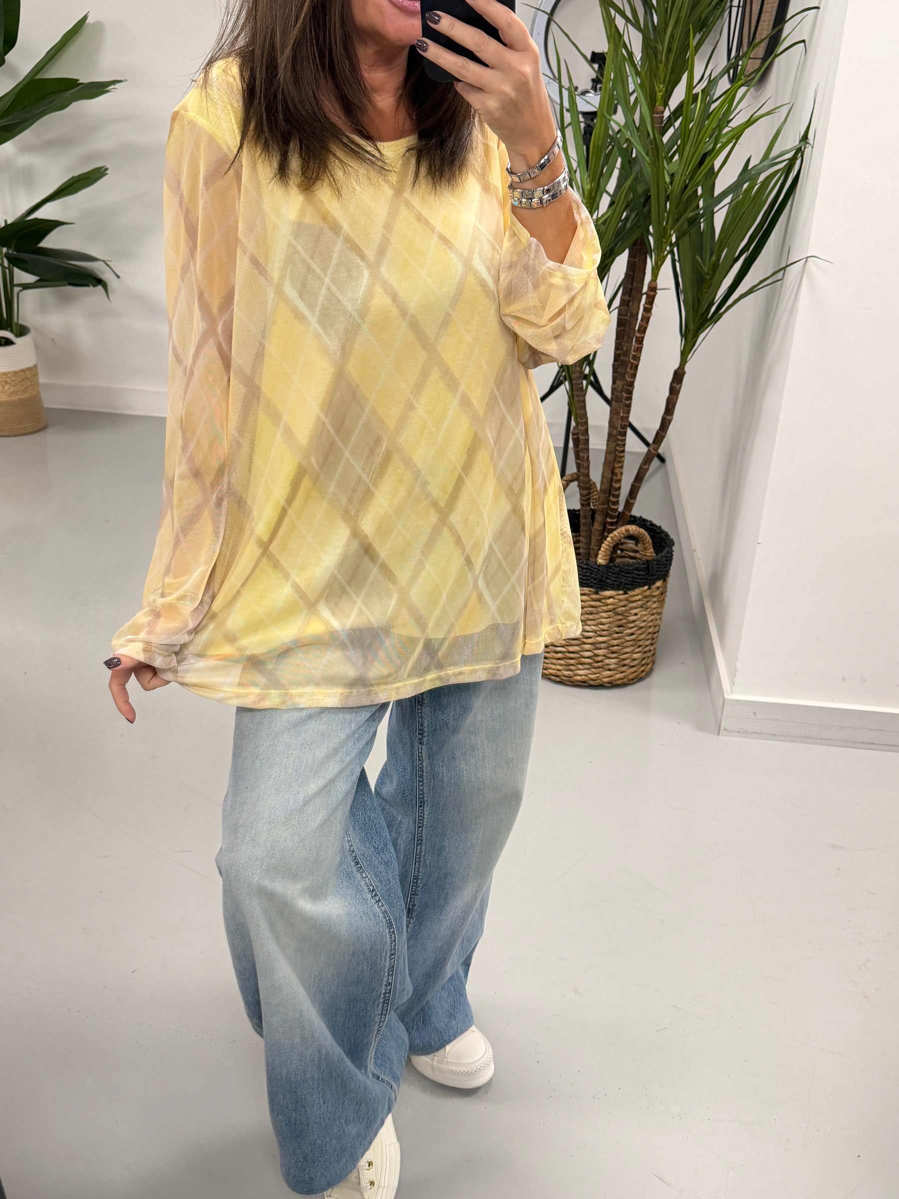 Layered Argyle Mesh Top - Lemon