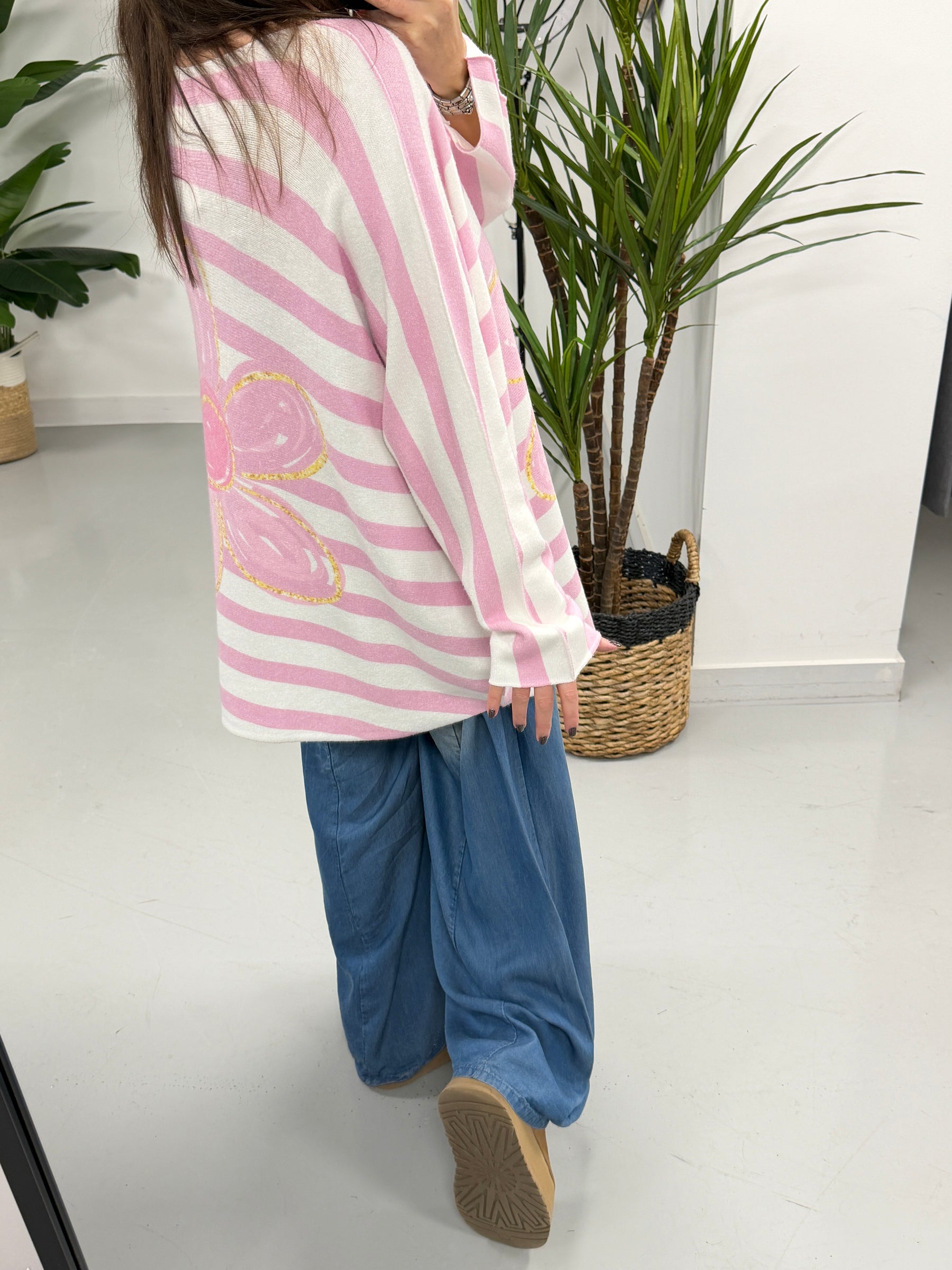 The Daisy/Stripe Soft Knit - Bubble Gum Pink