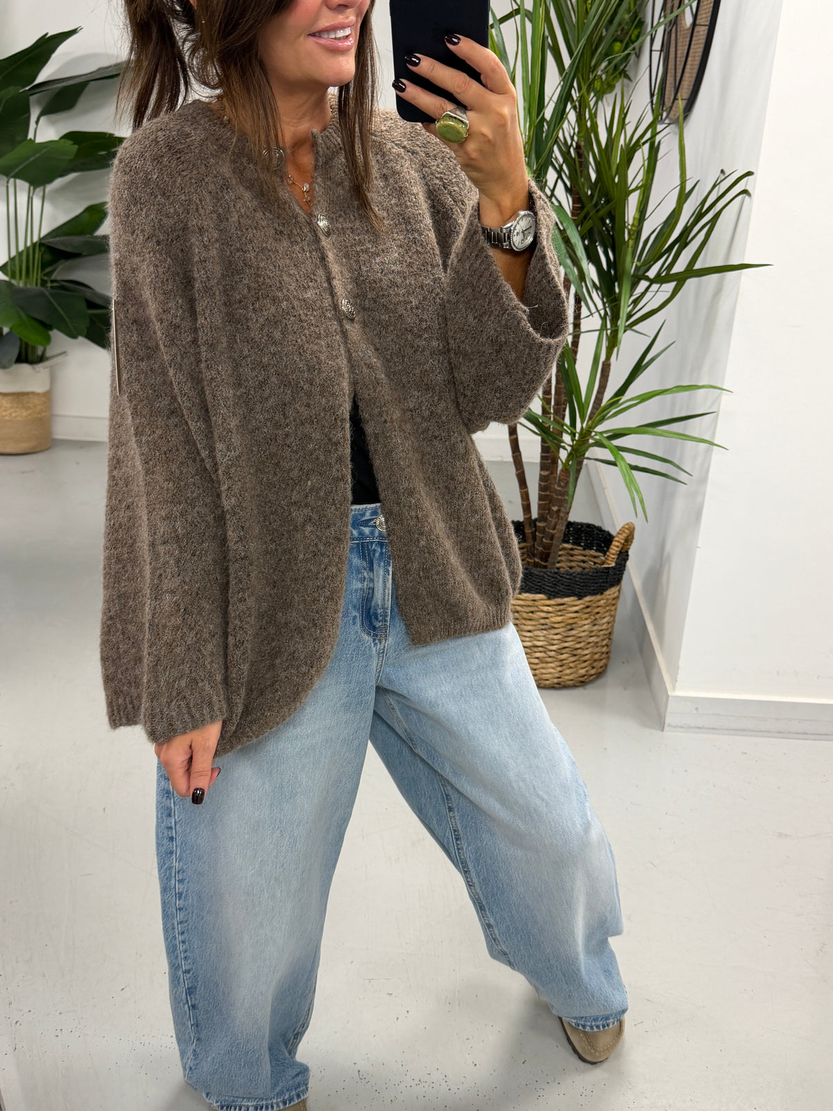 The Portobello Military Button Cardigan - Mocha