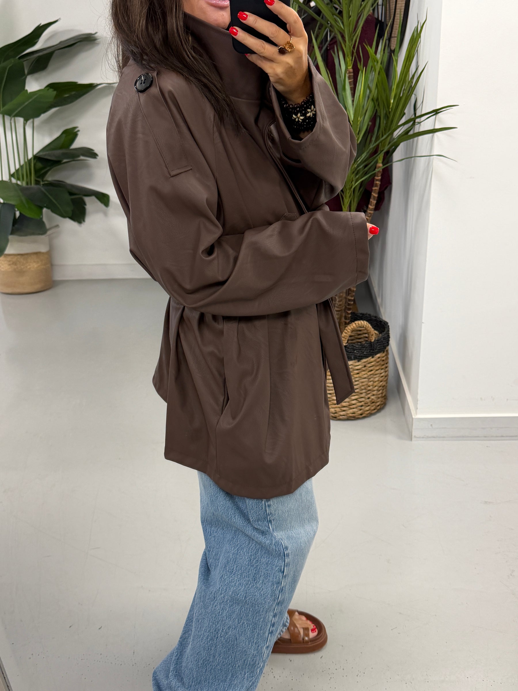 PRE ORDER Faux & Fierce PU Trench Jacket - Chocolate