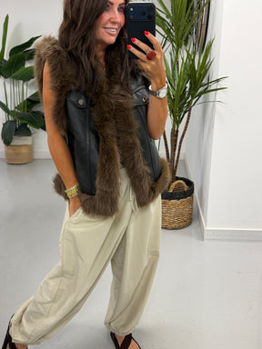 PRE ORDER Kensington Faux Fur Trim Gilet  - Black/Chocolate